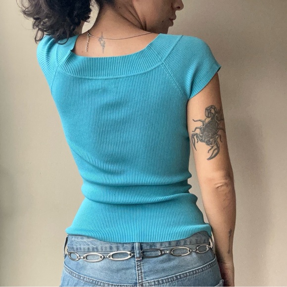 Women's Blue Ribbed Top - Picture 2 of 10